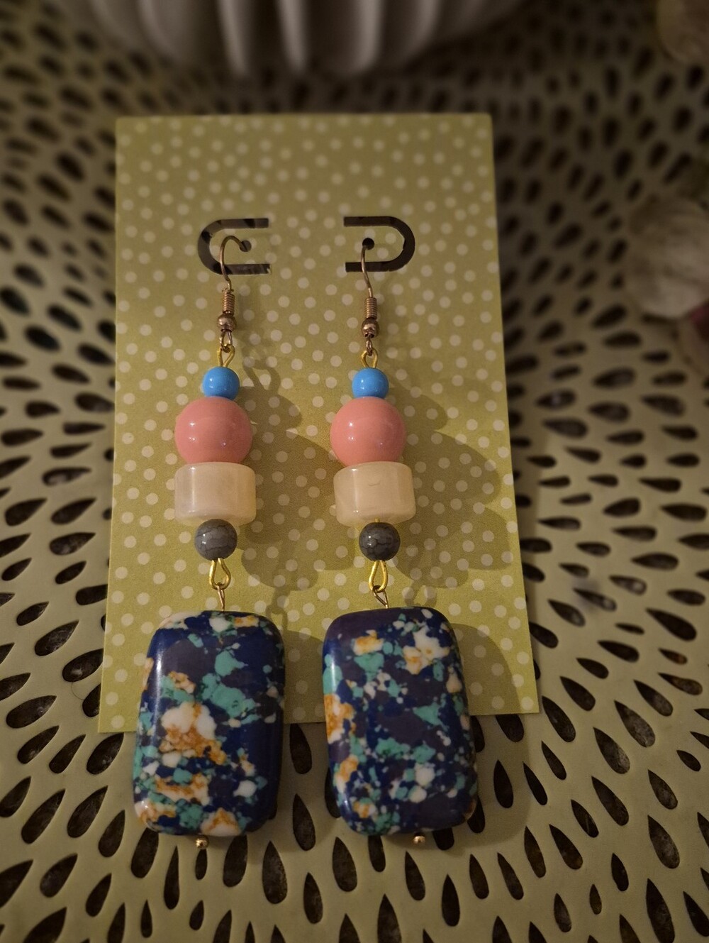 Handcrafted Multicolor Bead Drop Earrings - Pink & Blue